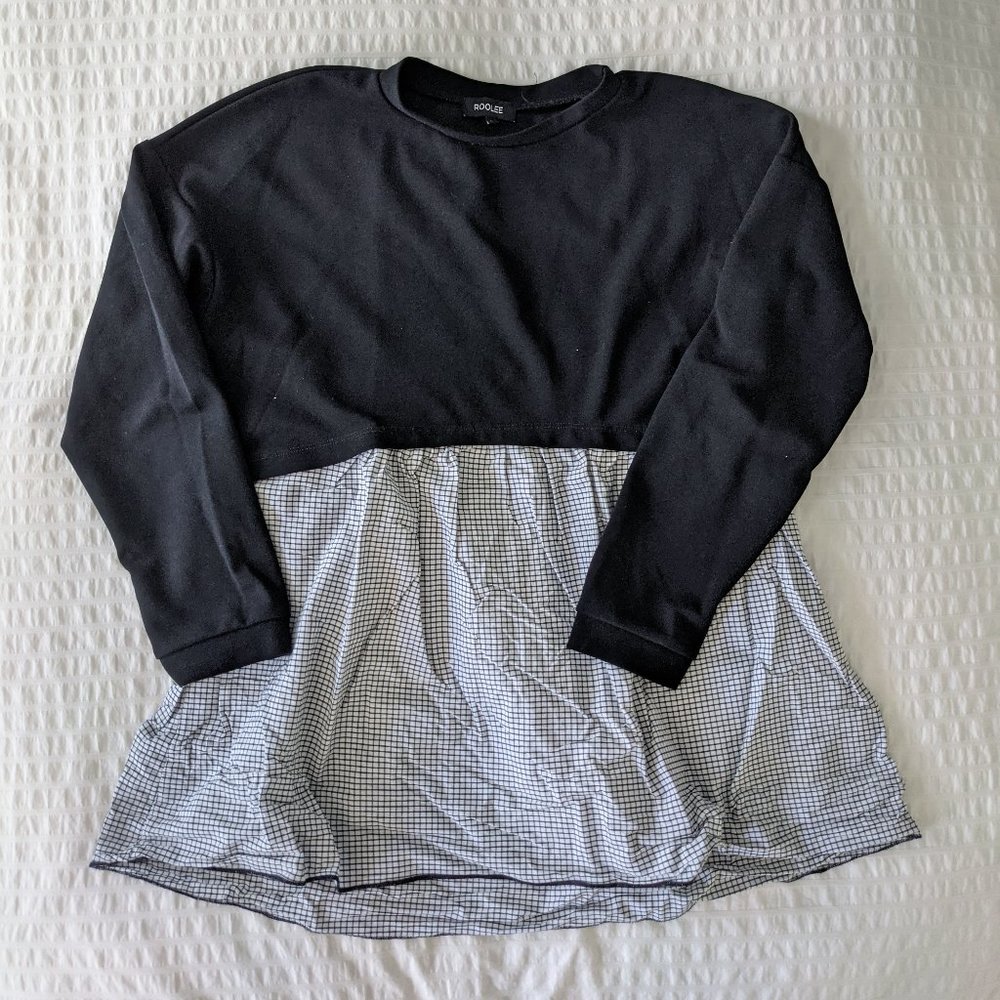 ROOLEE PEPLUM GRID TOP